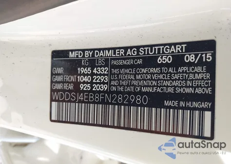 2015 Mercedes-Benz Cla 250 from USA, damaged, VIN WDDSJ4EB8FN282980